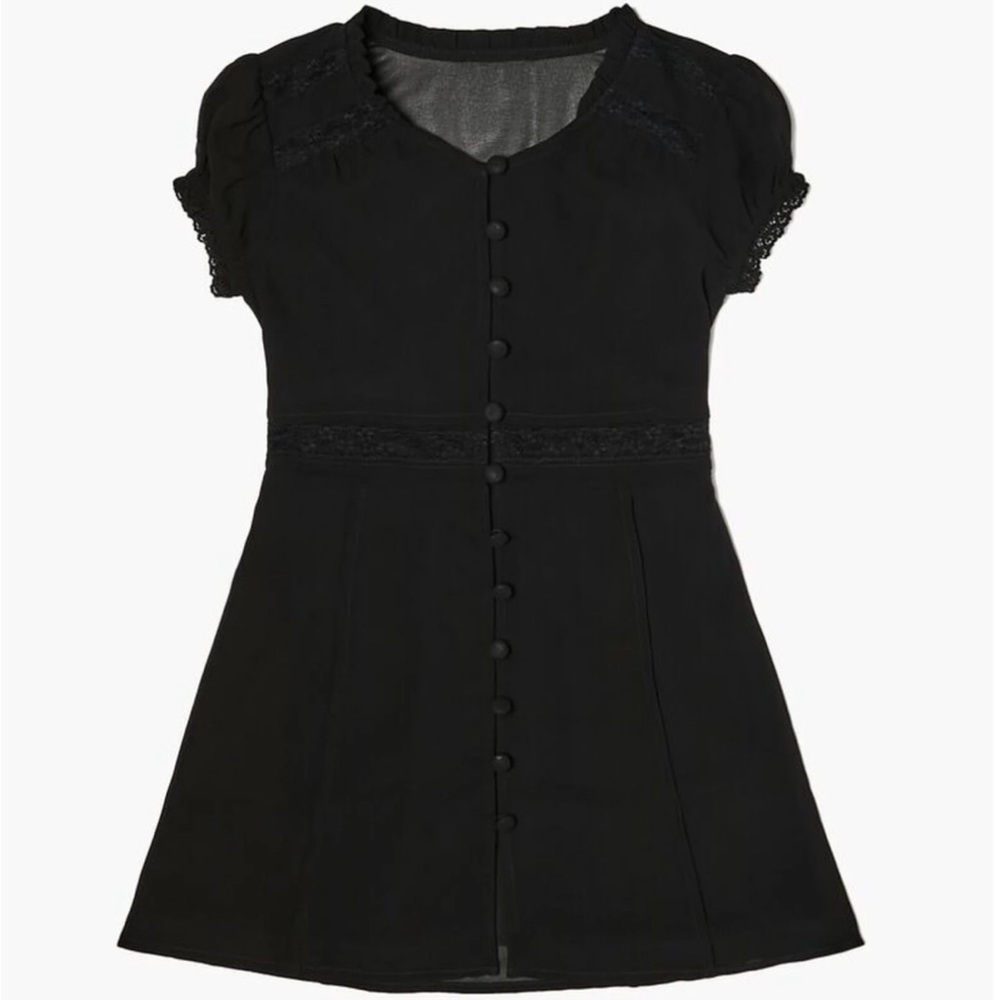BNWT Forever 21 Girls Black Lace Button Front Dress